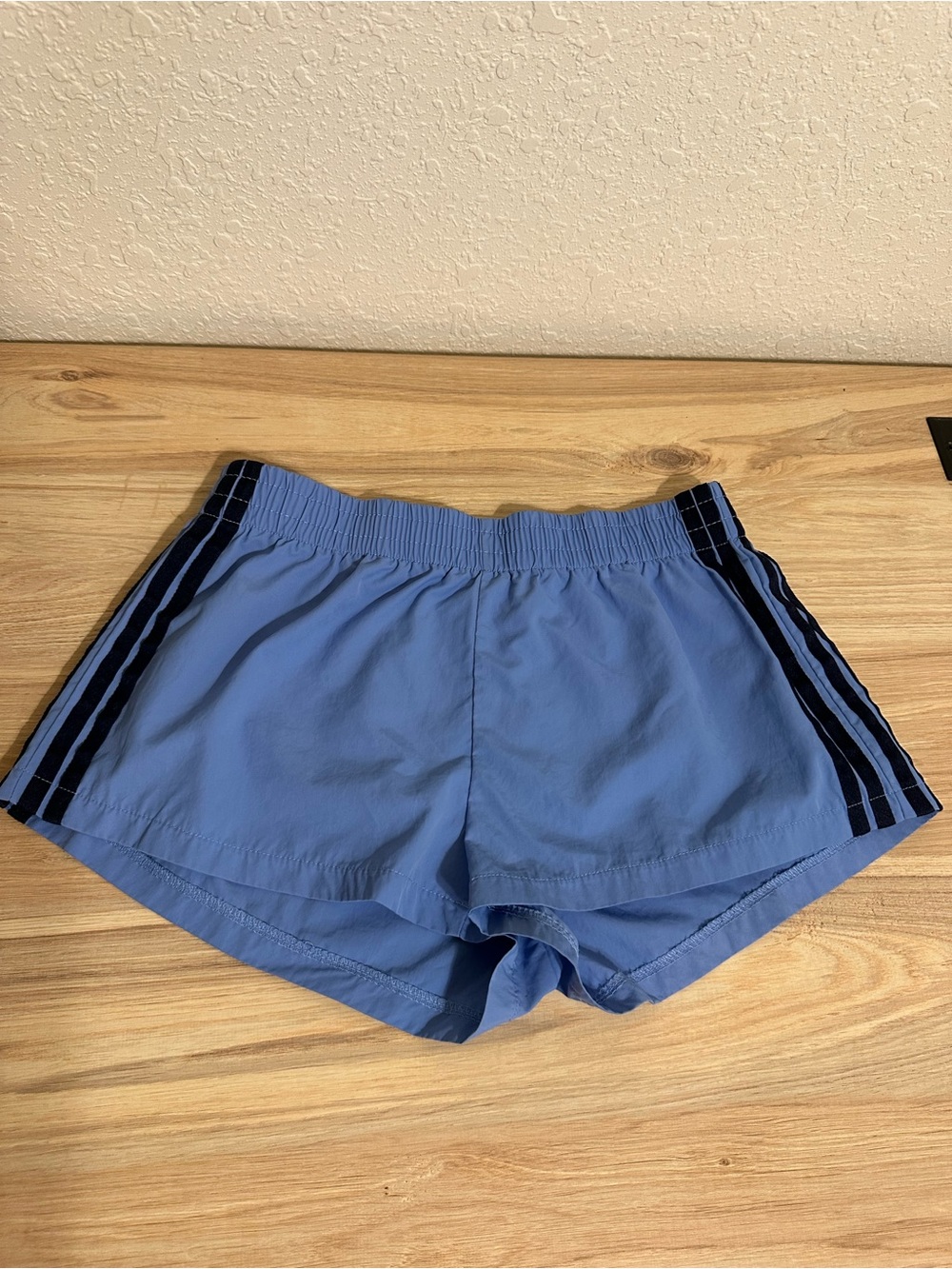 Edikted Sky Blue Athletic Shorts with Navy Side Stripes